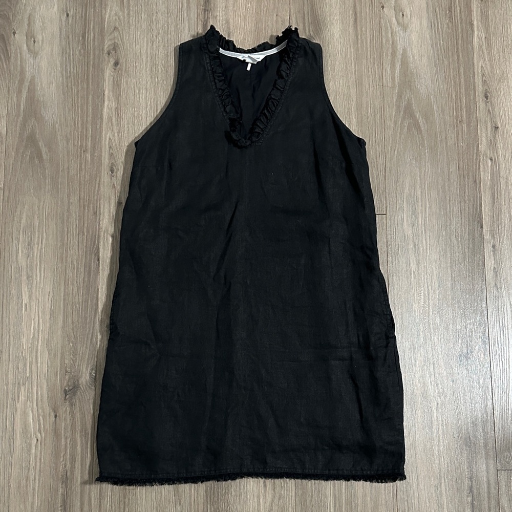 Tommy Bahama Black Dress with Ruffle Detail 100% Linen Two Palms Ruffle